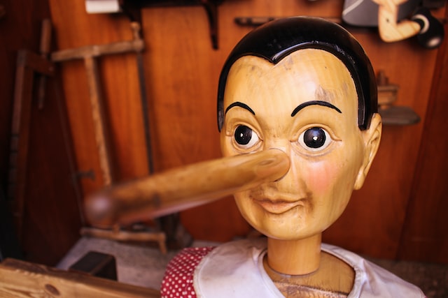 Pinocchio with a big nose due to cheating